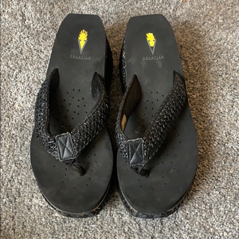 Black Volatile Wedged Flip Flops